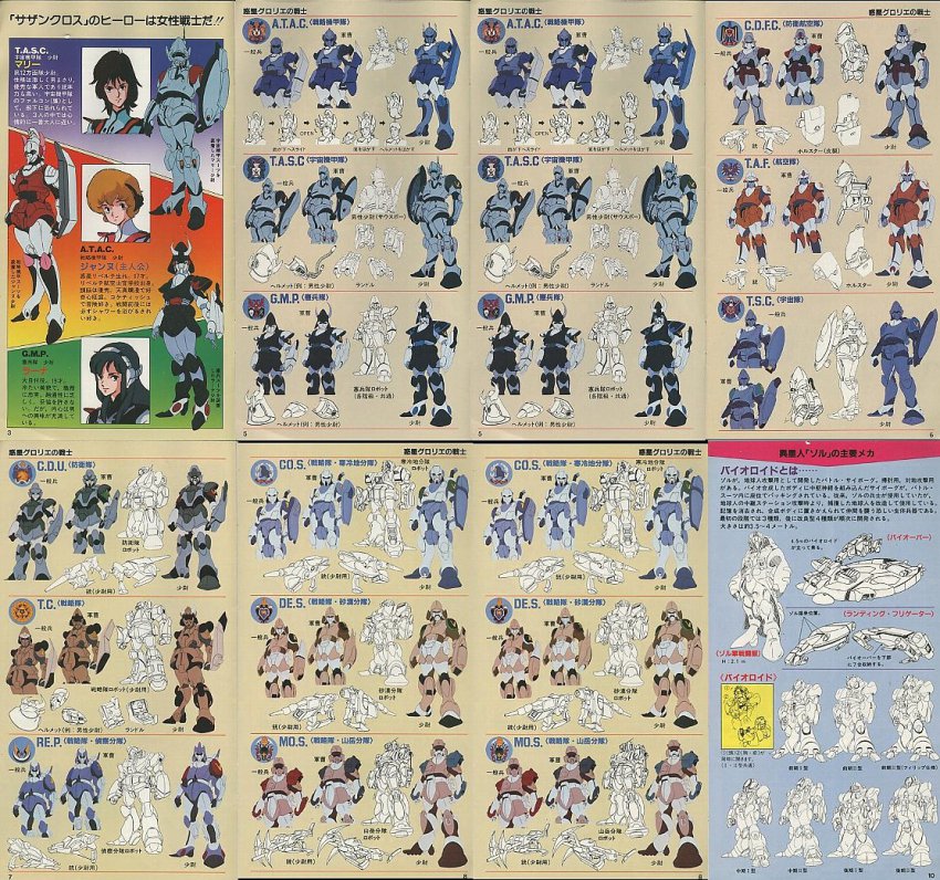 1980s_(style) 3girls alien armor atac backpack bag bioroid choujikuu_kidan_southern_cross gmp gun handgun helmet holster jeanne_francaix lana_isavia laser mary_angel mecha military military_uniform multiple_girls official_art oldschool pilot pilot_suit promotional_art randoseru retro_artstyle rifle robot samurai scan science_fiction shield soldier southern_cross spacecraft spacesuit tasc weapon zor