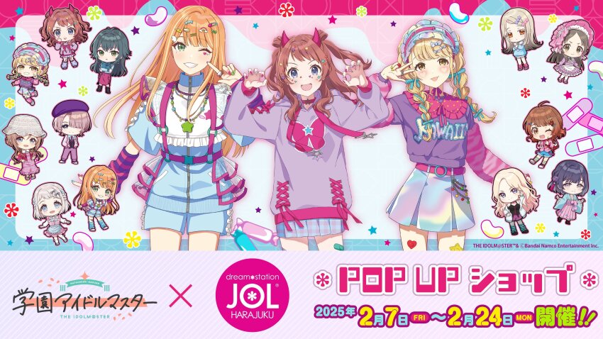 arimura_mao bandaid belt blonde_hair blue_eyes braid brown_hair chibi claw_pose english_text fujita_kotone gakuen_idolmaster green_eyes green_hair grin hair_ornament hanami_saki hanami_ume hat hataya_misuzu headdress heart himesaki_rinami horns idolmaster japanese_text jewelry juo_sena katsuragi_lilja kuramoto_china low_twin_braids multicolored_hair nail_polish necklace official_art one_eye_closed orange_eyes orange_hair pants promotional_art rainbow red_hair ring shinosawa_hiro shiun_sumika skirt smile tongue tongue_out tsukimura_temari turtleneck twin_braids twintails zipper