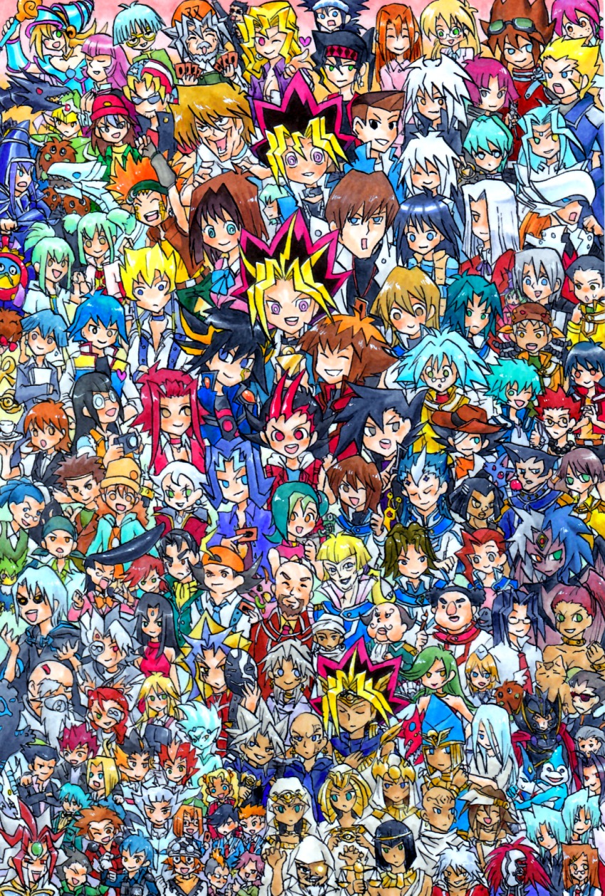 6+boys 6+girls absolutely_everyone akhenaden aporia astral_(yu-gi-oh!) atem bad_id bad_pixiv_id bakura_ryou blackwing_gale_the_whirlwind blue-eyes_white_dragon blue_eyes_white_dragon camera card card_ejector carly_nagisa cat celtic_guardian creepy_chin crow_hogan crystal_beast_ruby_carbuncle cup dark_magician dark_magician_girl dartz dinosaur_ryuzaki dragon duel_monster earthbound_immortal_ccapac_apu edo_phoenix elemental_hero_neos epic esper_roba everyone fudo_yusei fujiwara_yuusuke hamao1025 heart highres holding holding_card honda_hiroto insector_haga ishizu_ishtar isis_(yu-gi-oh!) izayoi_aki jack_atlas jim_crocodile_cook johan_andersen jonouchi_katsuya kaiba_mokuba kaiba_seto kaibaman karim katsura_kotonoha kawai_shizuka keith_howard kisara_(yu-gi-oh!) kujaku_mai kuriboh kuribon lua_(yu-gi-oh!) luca_(yu-gi-oh!) mahado mana_(yu-gi-oh!) manjoume_jun marik_ishtar marufuji_ryo marufuji_sho mazaki_anzu melvin_(yuu-gi-ou) millennium_eye millennium_key millennium_necklace millennium_puzzle millennium_ring millennium_rod millennium_scale misawa_daichi mizuki_kotori_(yu-gi-oh!) multiple_boys multiple_girls muto_sugoroku muto_yugi neo-spacian_aqua_dolphin obelisk_blue_uniform ojama_yellow osiris_red_uniform osiris_the_sky_dragon otogi_ryuuji paradox_(yu-gi-oh!) pegasus_j_crawford ra_yellow_uniform red-eyes_black_dragon reggie_mackenzie rishid_ishtar ruby_carbuncle ryota_kajiki sagiri_mikage saio_takuma saotome_rei shada shadi sherry_leblanc shooting_star_dragon sonic_chick stardust_dragon supreme_king_(haou)_judai tenjouin_asuka tenjouin_fubuki time_wizard touzokuou_bakura tyranno_kenzan ushio_tetsu winged_kuriboh yami_bakura yami_marik yami_yugi yoru_(77957792) yu-gi-oh! yu-gi-oh!_3d_bonds_beyond_time yu-gi-oh!_5d&#039;s yu-gi-oh!_duel_monsters yu-gi-oh!_gx yu-gi-oh!_zexal yu-gi-oh_(card) yubel yuki_judai yuu-gi-ou yuu-gi-ou_zexal