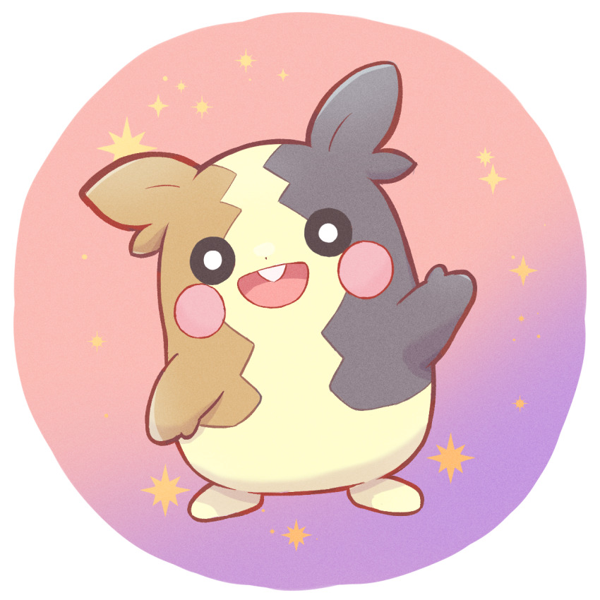 025sakura393 :d black_eyes border bright_pupils commentary_request gen_8_pokemon happy highres looking_at_viewer morpeko morpeko_(full) nintendo no_humans open_mouth pokemon pokemon_(creature) smile solo sparkle white_border white_pupils