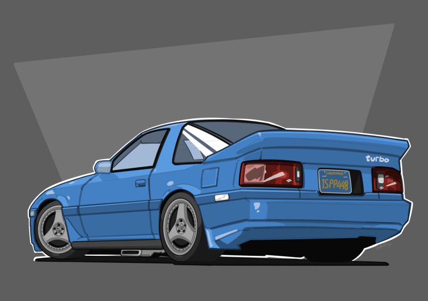 adamartz blue_background blue_car car commission grey_background highres license_plate motor_vehicle no_humans original shadow sports_car toyota toyota_supra toyota_supra_mk_iii vehicle_focus