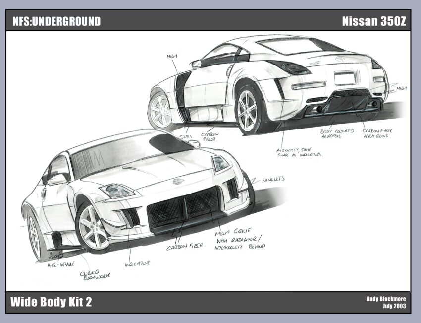 2003 andy_blackmore artist_name car commentary concept_art english_commentary english_text greyscale highres monochrome motor_vehicle need_for_speed need_for_speed:_underground nissan nissan_350z nissan_fairlady_z official_art production_art shadow sports_car vehicle_focus vehicle_name white_background