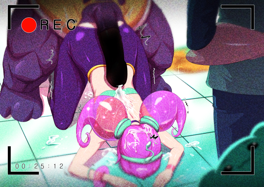 1other absurdres aftersex arm_behind_back bad_id bad_pixiv_id bestiality blurry cum cum_on_back cum_on_body doggystyle from_behind greef_(greef63073776) green_vest gwen_(league_of_legends) hair_ornament highres huge_penis league_of_legends long_sleeves pants penis pink_hair purple_pants recording sex sex_from_behind space_groove_gwen space_groove_willump standing testicles timestamp top-down_bottom-up torn_clothes torn_pants translucent_hair twintails vest willump yeti_(creature)