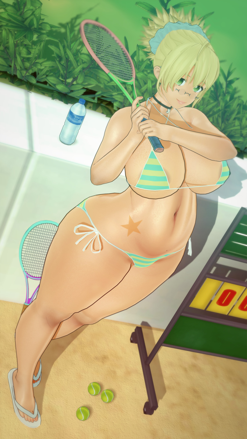 1girl 3d absurdres bikini breasts cleavage glasses highres huge_breasts large_breasts misaki-sensei solo swimsuit
