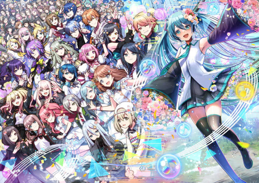 1other 25-ji_nightcord_de._(project_sekai) 6+boys 6+girls :d absolutely_everyone akiyama_mizuki akiyama_yuuki aoyagi_touya aqua_eyes aqua_hair aqua_necktie aqua_trim asahina_mafuyu asahina_mafuyu&#039;s_father asahina_mafuyu&#039;s_mother azusawa_kohane black_boots black_hair black_skirt blonde_hair blue_eyes blue_hair blue_streaks blunt_bangs bob_cut boots bow breasts brother_and_sister brothers brown_eyes brown_hair cardigan cellphone character_request cleavage commentary_request curly_hair detached_sleeves double_v eighth_note everyone father_and_daughter flower flower_request glowstick gradient_hair grandfather_and_granddaughter grandfather_and_grandson green_eyes grey_eyes grey_hair hair_bow hair_flower hair_ornament hanasato_minori hat hatsune_miku highres hinomori_shiho hinomori_shizuku holding holding_glowstick holding_phone hoshino_ichika_(project_sekai) husband_and_wife jean_riley kagamine_len kagamine_rin kaito_(vocaloid) kamishiro_rui kiritani_haruka kusanagi_nene leo/need_(project_sekai) long_hair medium_hair megurine_luka meiko_(vocaloid) mikudayo mirror_twins mochizuki_honami momoi_airi more_more_jump!_(project_sekai) mother_and_daughter multicolored_hair multiple_boys multiple_girls musical_note necktie nenerobo one_eye_closed ootori_emu ootori_hinata ootori_keisuke_(project_sekai) ootori_kounosuke ootori_rakunosuke ootori_shousuke open_mouth orange_cardigan orange_hair parent_and_child penlight_(glowstick) phone pink_eyes pink_hair pleated_skirt ponytail project_sekai purple_eyes purple_hair school_uniform shinonome_akito shinonome_ena shiraishi_an shiraishi_ken shirt short_hair siblings side_ponytail sisters skindentation skirt sleeveless sleeveless_shirt smile spring_onion striped_necktie tenma_saki tenma_tsukasa thigh_boots thighhighs tiprip_kk twins twintails two-tone_hair v vivid_bad_squad_(project_sekai) vocaloid white_bow white_hat white_shirt wonderlands_x_showtime_(project_sekai) yoisaki_kanade yoisaki_kanade&#039;s_father yoisaki_kanade&#039;s_mother zettai_ryouiki