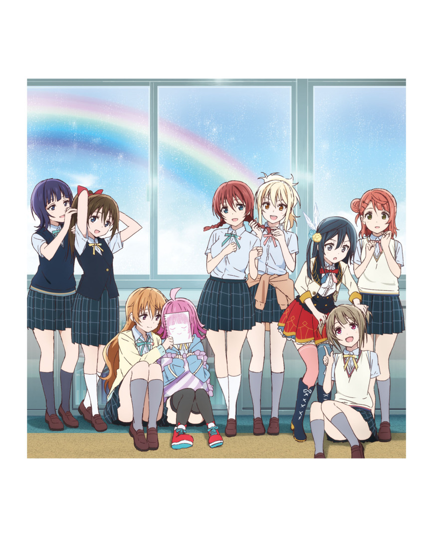 6+girls ahoge artbook asaka_karin asymmetrical_hair black_hair black_thighhighs blonde_hair blue_eyes blue_hoodie blue_vest blunt_bangs bow bowtie braid braided_bun brown_hair cardigan clothes_around_waist collared_shirt dress_shirt emma_verde freckles grey_eyes grey_hair hair_between_eyes hair_bow hair_bun hair_ornament highres hood hoodie jacket jacket_around_waist konoe_kanata long_hair love_live! love_live!_nijigasaki_high_school_idol_club low_twintails medium_hair miyashita_ai multiple_girls nakasu_kasumi neck_ribbon nijigasaki_school_uniform non-web_source official_art open_mouth orange_eyes osaka_shizuku pink_eyes pink_hair pleated_skirt ponytail purple_eyes purple_hair rainbow red_bow ribbon school_uniform shirt short_hair short_sleeves sidelocks single_side_bun sitting sketchbook skirt sleeves_past_fingers sleeves_past_wrists smile socks summer_uniform sweater sweater_around_waist sweater_vest tennoji_rina thighhighs twin_braids twintails uehara_ayumu vest white_shirt yellow_eyes yuki_setsuna