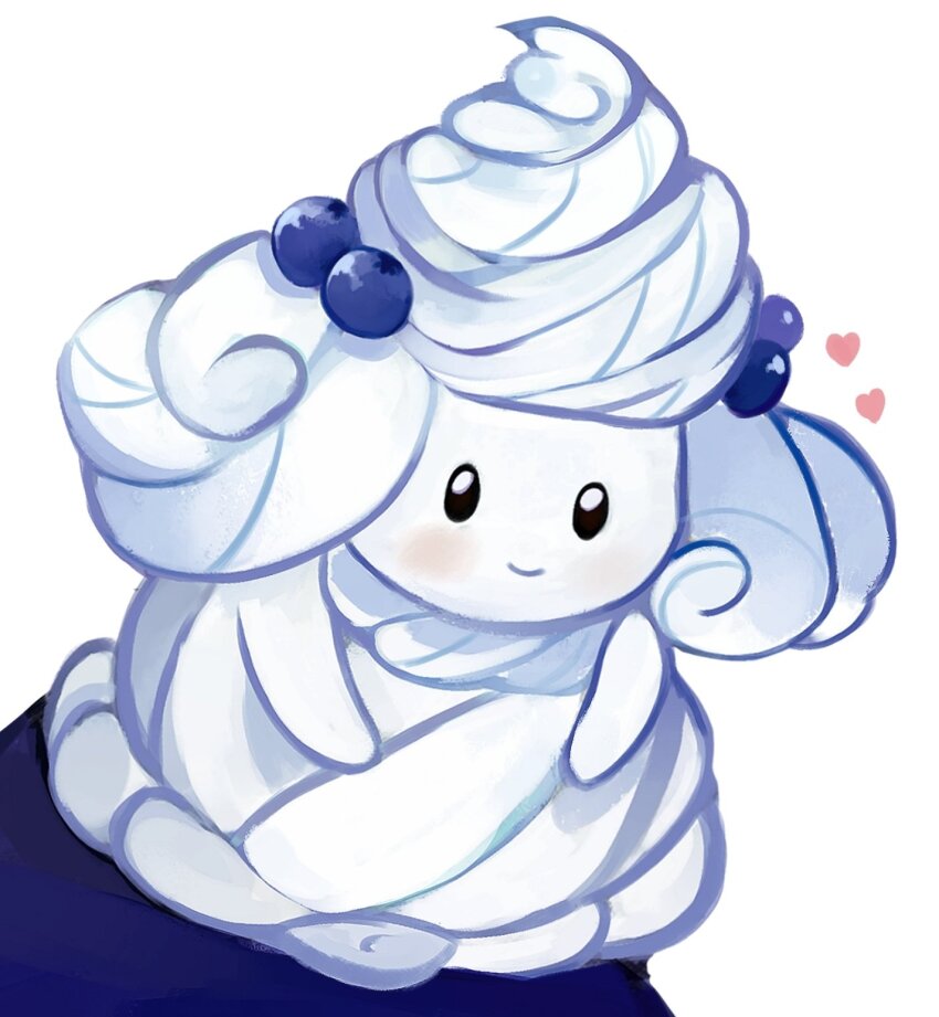 alcremie alcremie_(berry_sweet) blush closed_mouth commentary english_commentary food-themed_creature full_body gen_8_pokemon heart highres imh3milkytea looking_at_viewer nintendo no_humans pokemon pokemon_(creature) simple_background smile solo white_background