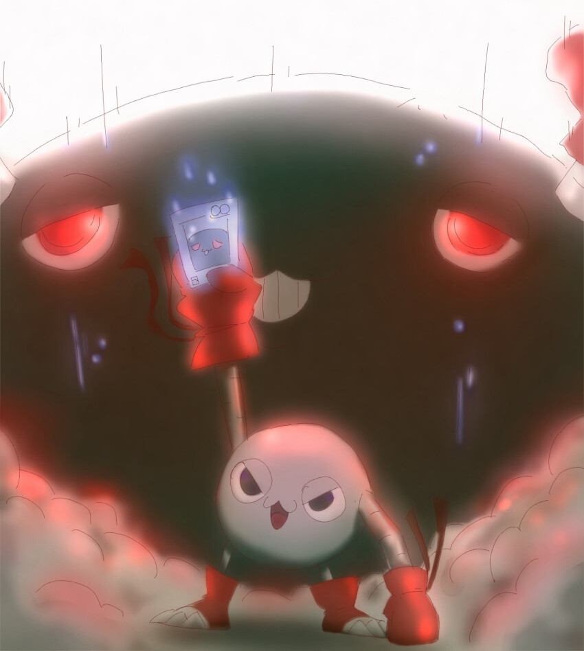 bigmamemon black_eyes digimon digimon_(creature) gloves highres mamemon open_mouth smile teeth