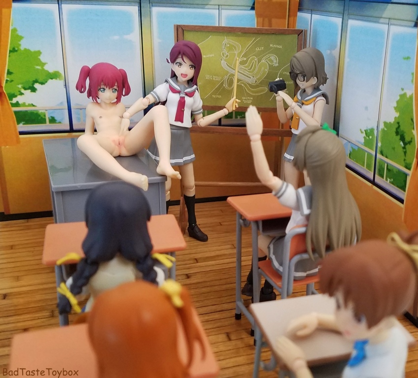 3d 6+girls bakemonogatari black_socks blurry blurry_foreground braid breasts brown_hair camcorder chair chalkboard classroom clitoris clothed_female_nude_female cross-section crossover depth_of_field desk diagram glasses grey_hair hanekawa_tsubasa highres hirasawa_ui indoors k-on! kneehighs kosaka_honoka kurosawa_ruby lesson looking_at_another love_live! love_live!_sunshine!! minami_kotori miniskirt monogatari_(series) multiple_girls nude on_desk one_side_up orange_hair photo_(medium) pleated_skirt pointer ponytail presenting pussy recording red_hair revoltech sakurauchi_riko school_desk school_uniform serafuku sex_ed short_hair short_sleeves sitting skirt small_breasts socks toy twin_braids twintails two_side_up uncensored video_camera watanabe_you window wooden_floor