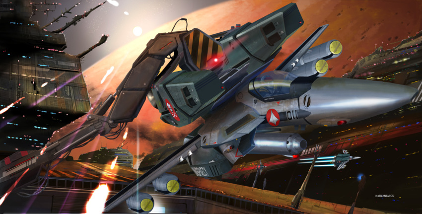 1boy armor canopy choujikuu_yousai_macross cockpit commentary contrail door energy_cannon flight_suit g-suit gunpod hangar helmet i.t.o_daynamics ichijou_hikaru lens_flare lights macross macross:_do_you_remember_love? mars_(planet) mecha missile nuclear_weapon orbit pilot_suit pilot_uniform planet radio_antenna reflection robot roundel science_fiction sdf-1 sign space spacecraft spacesuit spoilers sun thrusters u.n._spacy vehicle_focus vf-1 vf-1_super vf-1a warning_sign