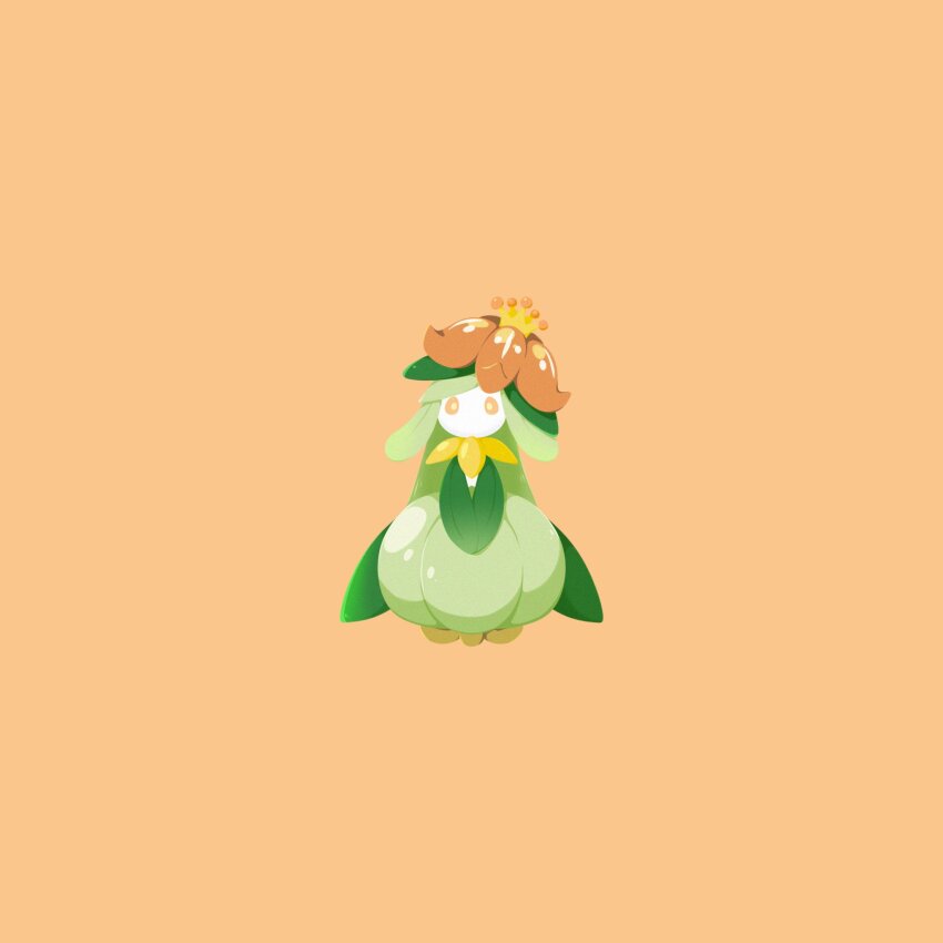 afuron bright_pupils commentary_request full_body gen_5_pokemon highres lilligant looking_at_viewer nintendo no_humans orange_background orange_eyes pokemon pokemon_(creature) pokemon_focus simple_background solo standing white_pupils