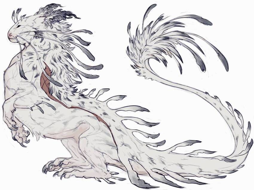 animal_focus axolotl chimera claws commentary creature creature_focus dragon english_commentary ferret giulialibard long_body no_humans original rearing sea_bunny sea_slug simple_background solo whiskers white_background