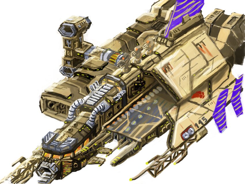 commentary concept_art english_commentary eve_online highres industrial_pipe machinery minmatar_republic_(eve_online) no_humans novafox original science_fiction simple_background solar_panel spacecraft vehicle_focus white_background