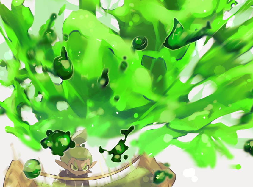 1boy black_jacket dark-skinned_male dark_skin dynamo_roller_(splatoon) green_eyes green_hair inkling jacket koike3582 male_focus nintendo no_mouth no_nose pointy_ears ponytail rider-kun_(splatoon) short_hair simple_background solo splatoon_(manga) splatoon_(series) tentacle_hair v-shaped_eyebrows white_background