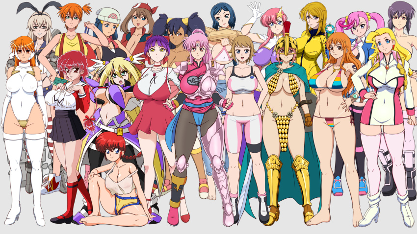 6+girls armor asymmetrical_hair bandana barefoot baseball_cap beanie bikini black_hair black_skirt blonde_hair blue_eyes blue_hair blush boots braid breasts brown_eyes brown_hair cleavage cosplay covered_navel crossover dark-skinned_female dark_skin dawn_(pokemon) dress elbow_gloves eris_the_morning_star everyone feet freckles full_body gegege_no_kitarou_6 genderswap genderswap_(mtf) ghost_in_the_shell glamour_works glasses gloves gundam gundam_seed gundam_seed_destiny gym_leader hair_ornament hand_on_own_hip hands_on_own_hips hat high_heels highleg highleg_leotard highres hoshino_fumina huge_breasts iori_rinko iris_(pokemon) kantai_collection knee_boots kusanagi_motoko large_breasts lento lento_(glamour_works) leotard lina_inverse long_hair looking_at_viewer maam may_(pokemon) medium_breasts meer_campbell midriff misty_(pokemon) mori_yuki multiple_crossover multiple_girls nami_(one_piece) navel nekomusume nekomusume_(gegege_no_kitarou_6) nintendo one_piece open_mouth orange_hair pantyhose pink_hair pleated_skirt poke_ball pokemon pokemon_(anime) pokemon_(classic_anime) pokemon_bw_(anime) pokemon_dppt_(anime) pokemon_rse_(anime) ponytail purple_hair ranma-chan ranma_1/2 rebecca_(one_piece) red_eyes red_footwear red_hair saotome_ranma serio_(to_heart) shimakaze_(kancolle) shirt shoes short_hair side_ponytail simple_background single_braid sitting skirt slayers smile standing suspenders swan_white swimsuit tank_top thick_thighs thighhighs thighs to_heart to_heart_(series) twintails uchuu_senkan_yamato uchuu_senkan_yamato_2199 underboob underwear white_footwear white_leotard
