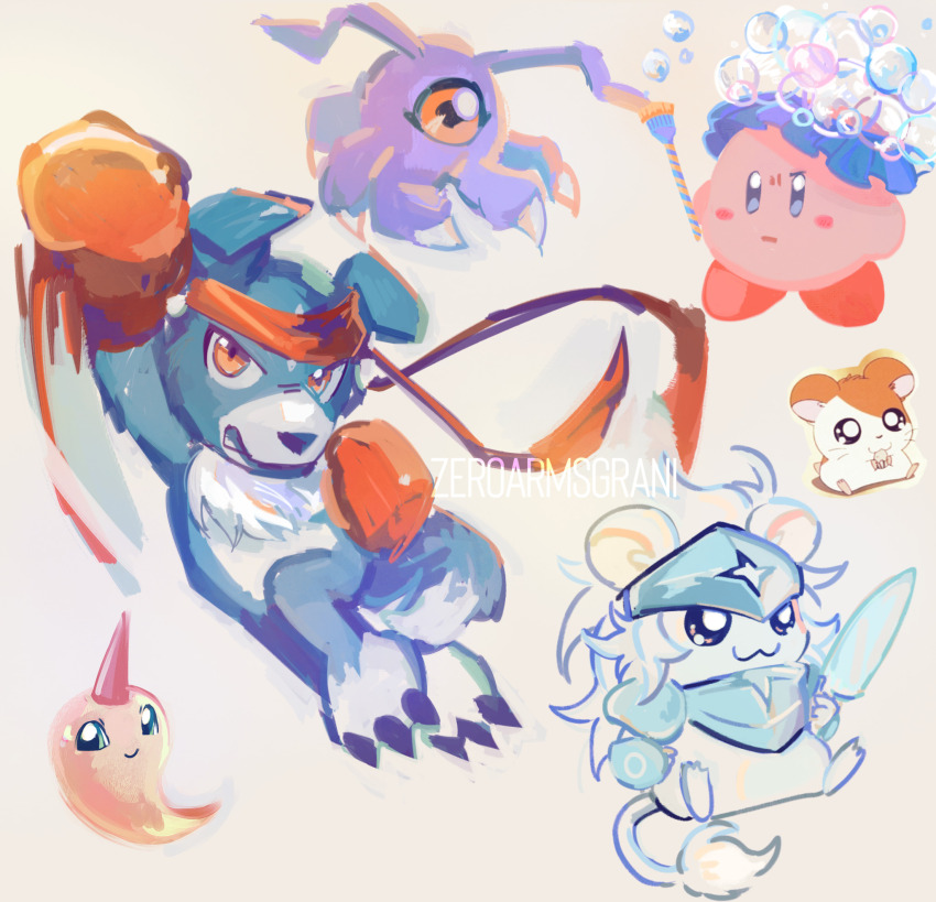 armor boxing_gloves claws digimon digimon_(creature) fufumon hamtaro hamtaro_(series) highres horns kirby kirby_(series) nintendo spadamon tail tsumemon