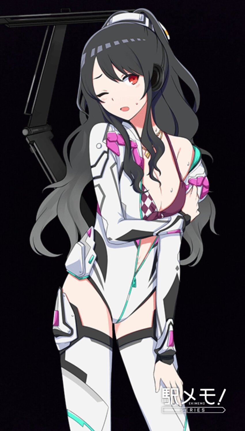 1girl black_hair bra breasts cleavage highres leotard shinyuri_hokone station_memories underwear white_leotard