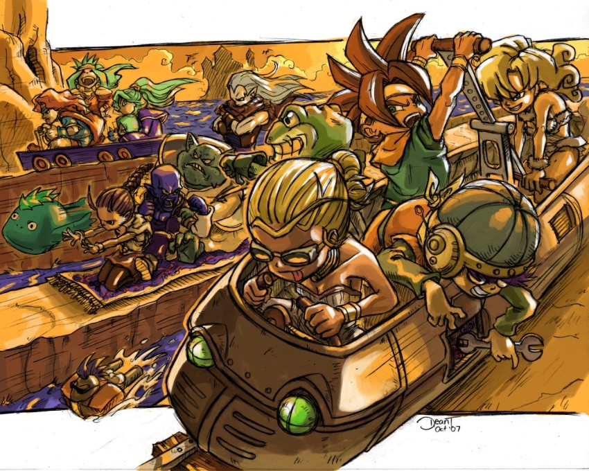 6+boys 6+girls :p alfador alfador_(chrono_trigger) aqua_hair ayla_(chrono_trigger) blonde_hair bracelet braid castle cat chrono_(series) chrono_trigger crono_(chrono_trigger) dalton dalton_(chrono_trigger) dean_silog everyone family flea_(chrono_trigger) frog_(chrono_trigger) glasses gloves goggles grin hat headband janus_zeal jewelry johnny_(chrono_trigger) laughing long_hair lucca_ashtear magic_carpet magus_(chrono_trigger) marle_(chrono_trigger) multiple_boys multiple_girls nu_(chrono_trigger) open_mouth orange_hair ozzie_(chrono_trigger) pinky_out ponytail purple_hair queen_zeal racing red_hair robo_(chrono_trigger) robot schala_zeal silver_hair slash_(chrono_trigger) smile square_enix thumbs_down tongue tongue_out troll_face water wrench