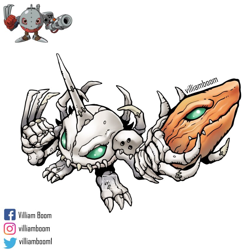 bone claws digimon digimon_(creature) highres horns metalmamemon missile original skeleton skullgreymon solo