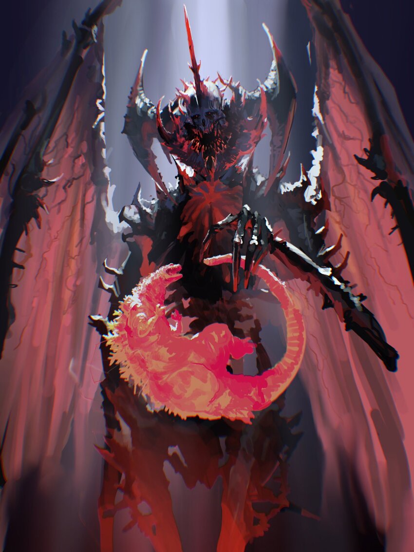 bat_wings burning_godzilla claws creature destoroyah giant giant_monster godzilla godzilla_(series) godzilla_vs._destoroyah highres horns kaiju oversized_wings monster no_humans open_mouth rintaro_komori sharp_teeth teeth toho wings