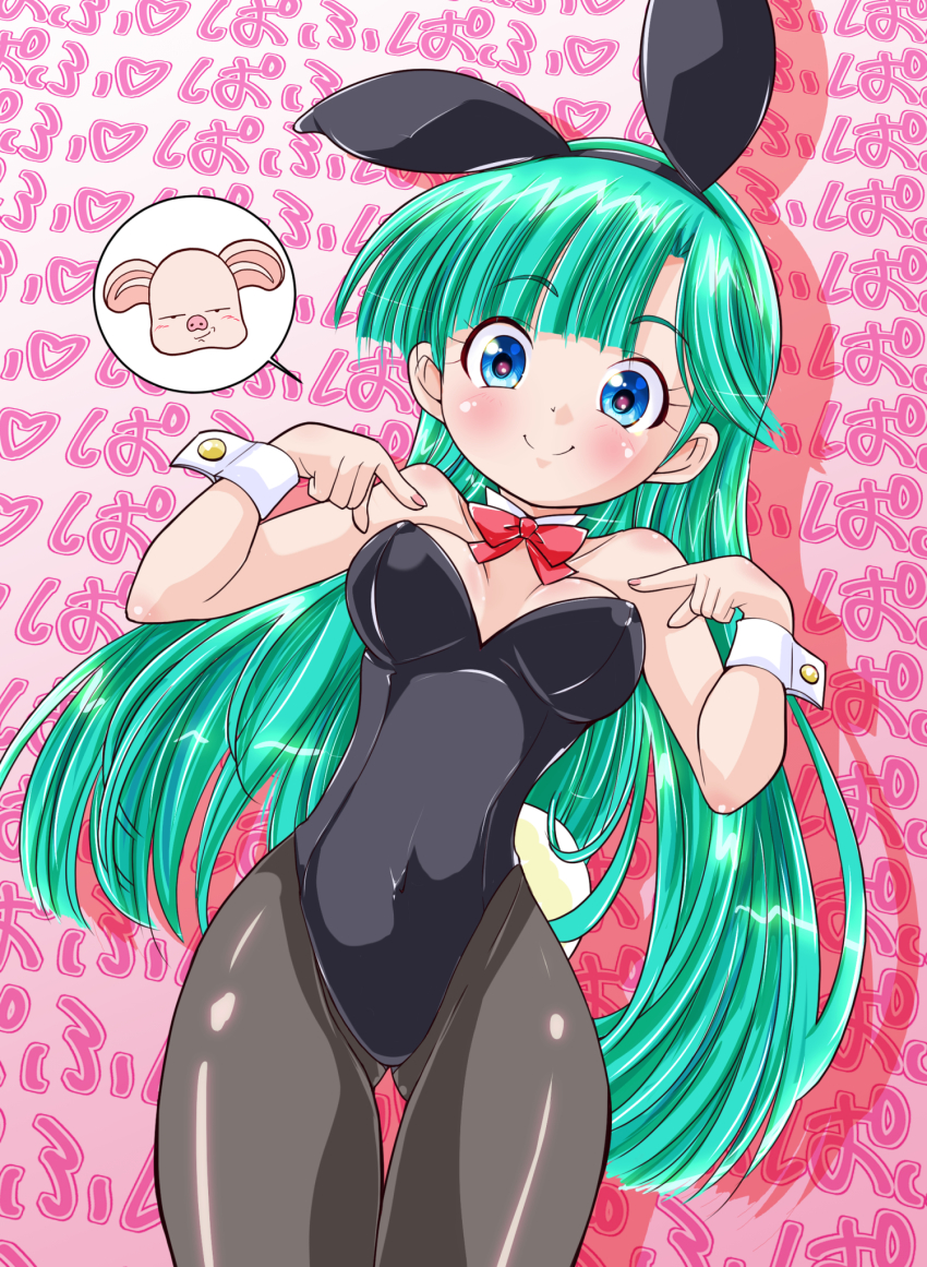 1girl animal_ears breasts bulma dragon_ball genderswap highres leotard long_hair oolong pig playboy_bunny rabbit_ears shapeshifter