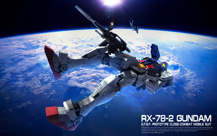 1boy 3d amuro_ray astronaut beam_rifle boots character_name earth_(planet) earth_federation energy_cannon energy_gun english_text fake_screenshot freefall gloves glowing glowing_eyes gundam hatch helmet highres in_orbit lens_flare light_rays logo machinery mecha michaellee4 military mobile_suit mobile_suit_gundam open_cockpit pilot planet realistic robot rx-78-2_gundam science_fiction space spacesuit spoilers sun weapon zero_gravity