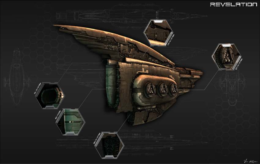 3d amarr_empire_(eve_online) artist_name capital_ship_(eve_online) carthum_conglomerate_(eve_online) combat_ship_(eve_online) commentary dreadnought_(eve_online) english_commentary english_text eve_online glowing grey_background hexagon highres honeycomb_(pattern) honeycomb_background military_vehicle no_humans pointing_out_the_details realistic revelation_(eve_online) science_fiction vankaiser vehicle_focus vehicle_name