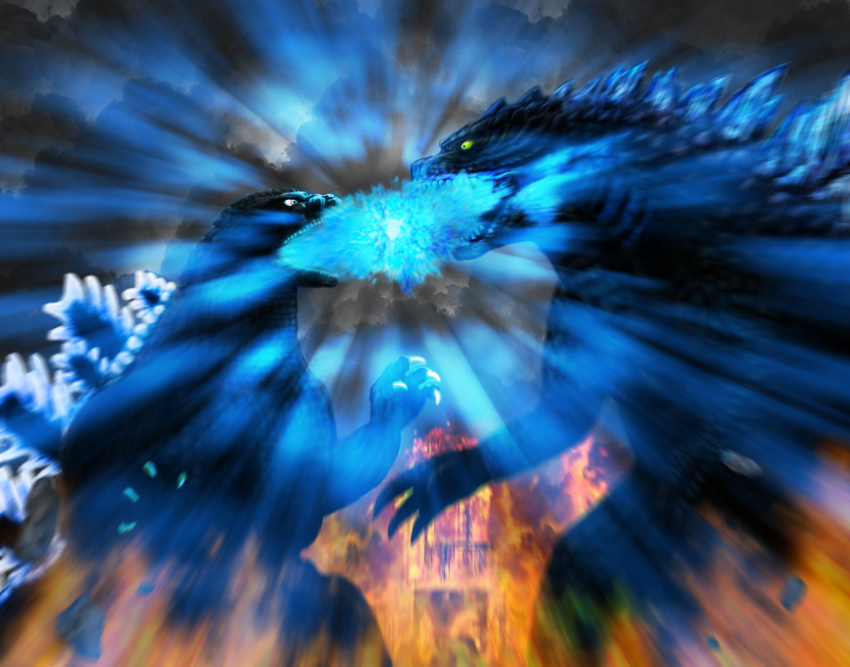 atomic_breath battle beam_clash breath_weapon dinosaur dual_persona energy energy_beam energy_clash epic explosion fight fighting fire foundation_x giant giant_monster gills glowing godzilla godzilla_(2014) godzilla_(playstation_3/playstation_4) godzilla_(series) godzilla_vs._mothra kaiju legendary_pictures light_particles monster monsterverse mouth_beam particles plasma plasma_beam projectile_clash red_eyes toho yellow_eyes
