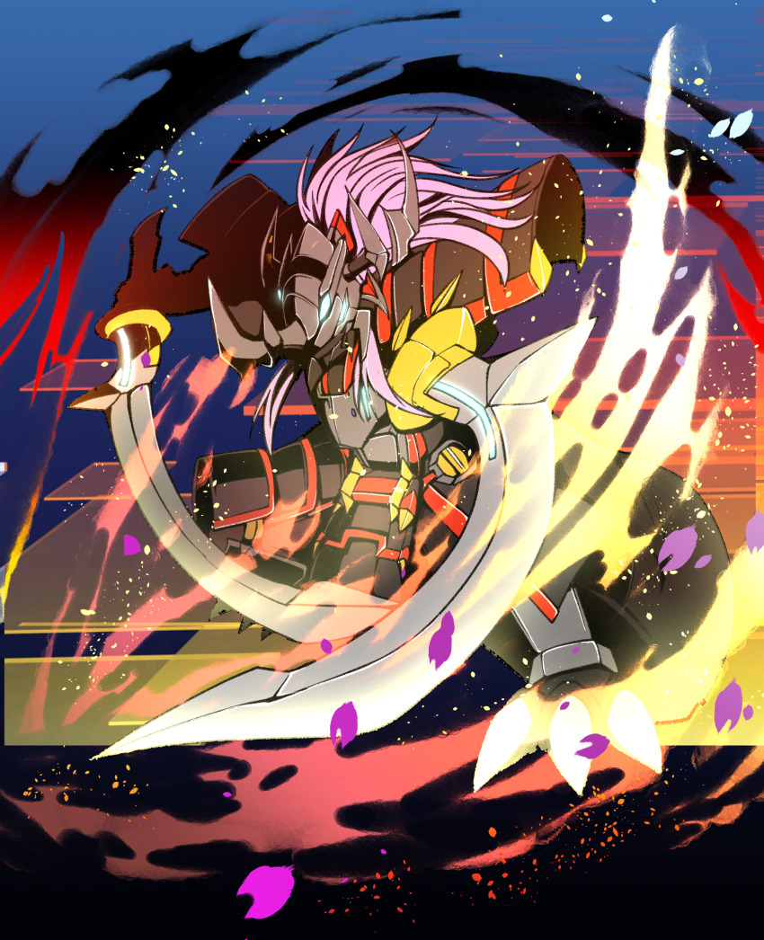 armor blonde_hair claws digimon digimon_(creature) dual_wielding gaioumon highres holding solo