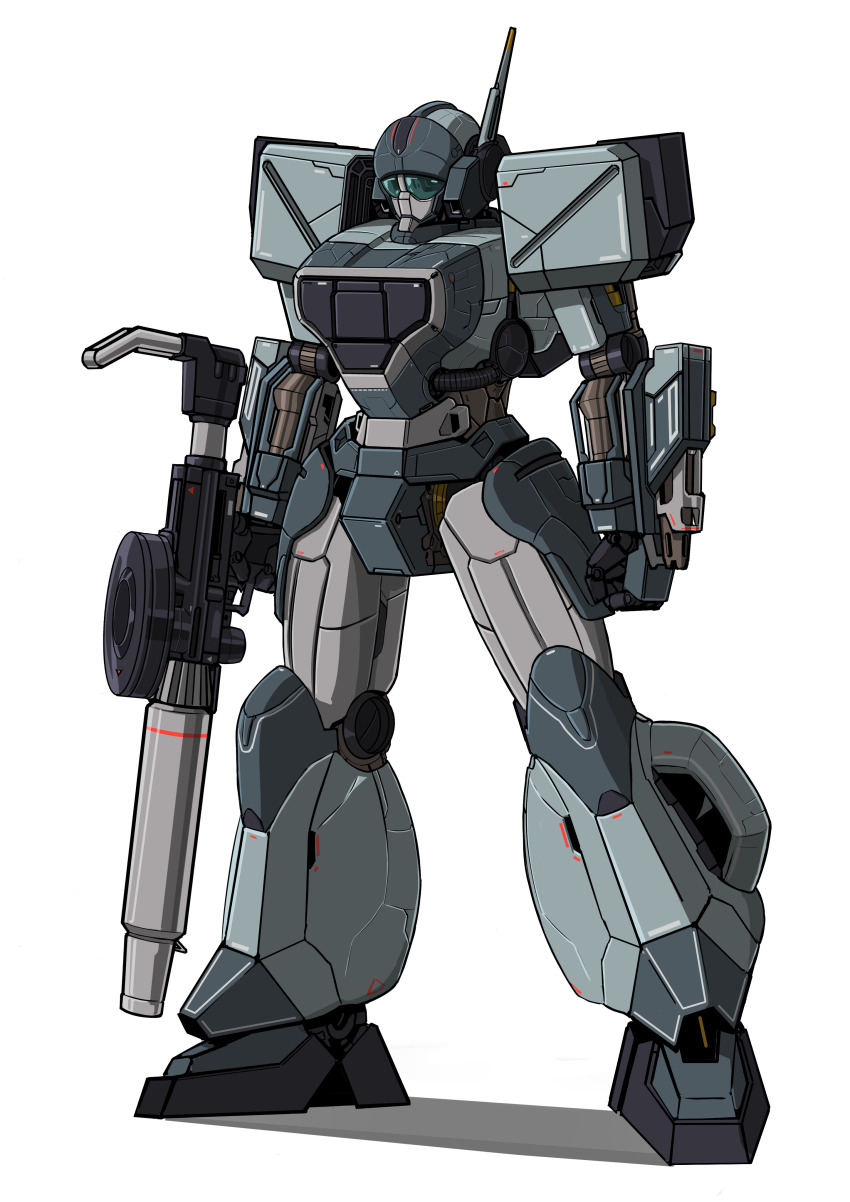 absurdres character_request commentary_request commission gun highres kikou_senki_dragonar korean_commentary machine_gun machinery mecha mecha_focus no_humans original radio_antenna redesign robot science_fiction shadow tonys weapon white_background