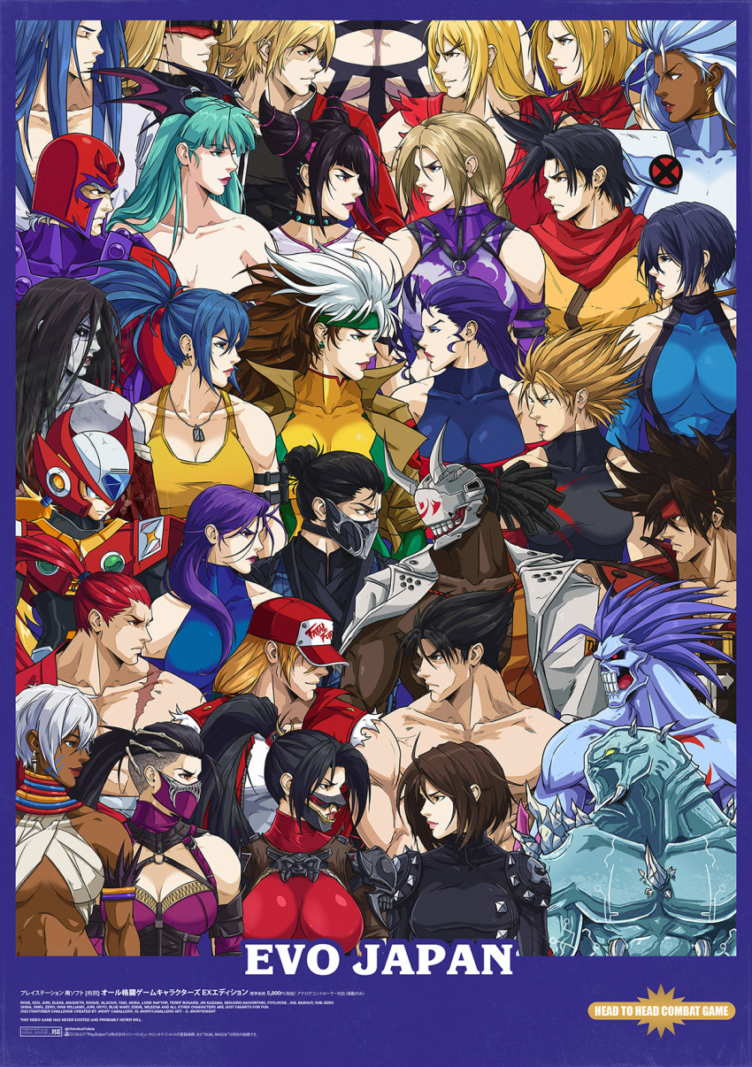 bad_tag black_hair blindfold blonde_hair blue_eyes blue_hair bodysuit breasts brown_hair colored_bangs crossover dark_skin darkstalkers elena_(street_fighter) evolution_championship_series fatal_fury garou:_mark_of_the_wolves glacius gloves green_bodysuit green_headband guilty_gear guilty_gear_strive han_juri headband highres jacket jhony_caballero justice_gakuen kazama_akira kazama_jin ken_masters killer_instinct killer_instinct_(2013) killer_instinct_(series) large_breasts leather leather_jacket leona_heidern lord_raptor magneto marvel marvel_vs._capcom mask medium_breasts mega_man_(series) mega_man_x_(series) mileena_(mortal_kombat) morrigan_aensland mortal_kombat_(series) multicolored_bodysuit multicolored_hair multiple_crossover nina_williams ninja orochi_(kof) ponytail psylocke rock_howard rogue_(x-men) rose_(street_fighter) samurai_spirits scar shiki_(samurai_spirits) short_hair smile sol_badguy soul_calibur storm_(x-men) street_fighter street_fighter_6 sub-zero superhero_costume taki_(soulcalibur) tekken tekken_8 terry_bogard the_king_of_fighters two-tone_hair white_hair x-men x-men_vs._street_fighter yellow_bodysuit yellow_gloves zato-1 zero_(mega_man)
