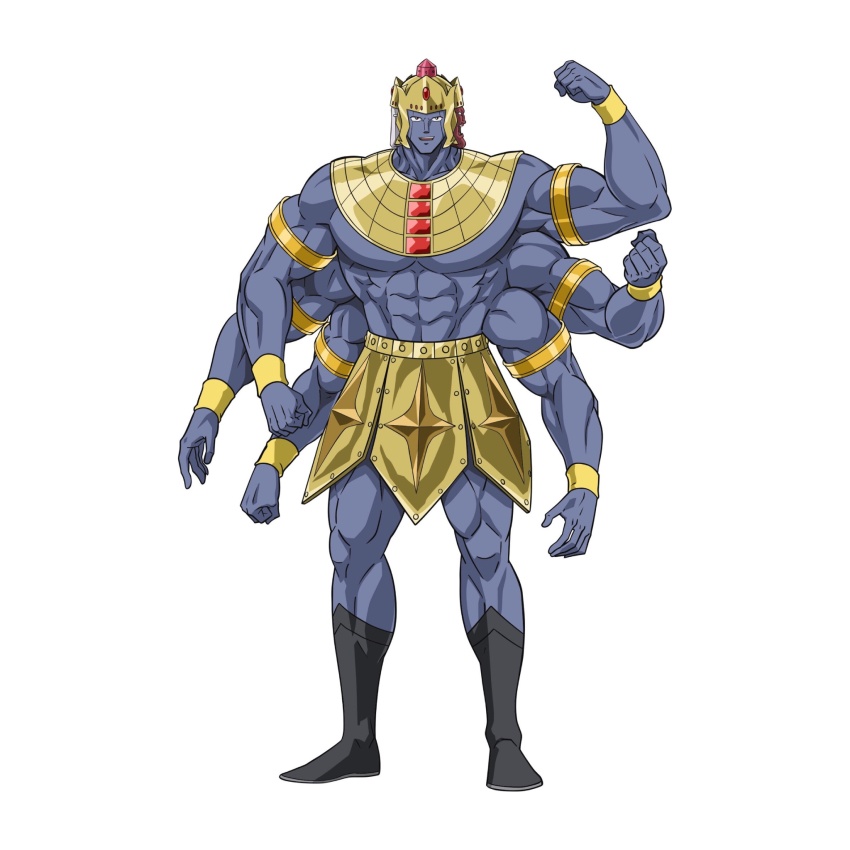 1boy abs armlet armor ashuraman biceps crossed_arms extra_arms groin helmet highres jewelry kinnikuman large_pectorals looking_at_viewer manly monster_boy multiple_faces muscular official_art pectorals solo