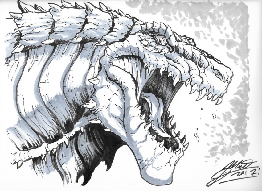 2018 adelaide_productions centropolis_entertainment centropolis_television columbia_tristar_television commentary english_commentary godzilla:_the_series godzilla_(series) godzilla_the_series greyscale kaiju matt_frank monochrome open_mouth scales traditional_media zilla_jr.