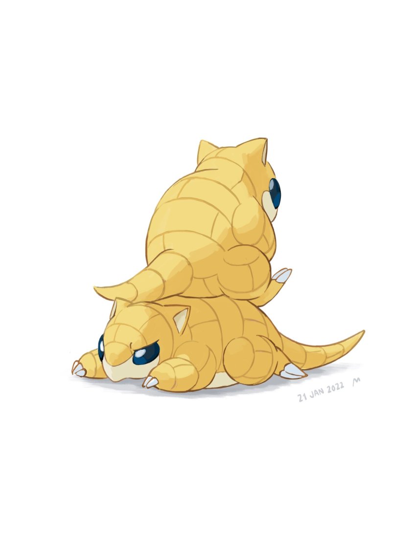 animal_focus black_eyes bright_pupils claws commentary_request creatures_(company) dated game_freak gen_1_pokemon highres mokuzou_(moku_ssbu) nintendo no_humans pokemon pokemon_(creature) sandshrew signature white_background white_pupils