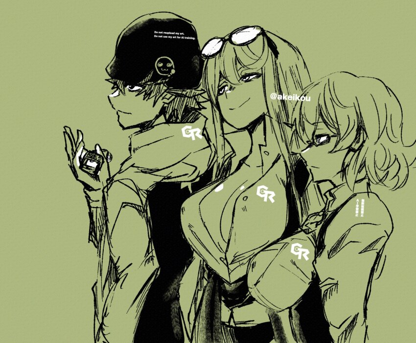 akeikou black_eyes blonde_hair digimon digimon_story:_cyber_sleuth glasses_on_head kuremi_kyouko long_hair mameo_(digimon) mikagura_mirei