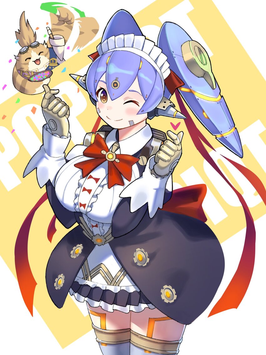 absurdres breasts highres joints large_breasts maid mechanical_arms medaman one_eye_closed poppi_(xenoblade) poppi_qt_(xenoblade) robot_girl robot_joints tora_(xenoblade_2) xenoblade_chronicles_(series) xenoblade_chronicles_2