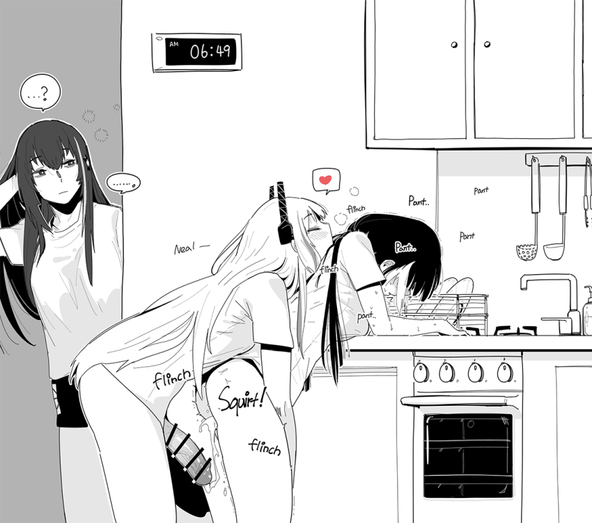 1futa 2girls aftersex bar_censor bent_over blush bottomless breasts cabinet censored cum cum_in_pussy cum_string cumdrip dishes faucet from_side futa_with_female futanari girls&#039;_frontline greyscale headgear hug hug_from_behind huqu indoors ladle large_penis long_hair low_twintails m4_sopmod_ii_(girls&#039;_frontline) m4a1_(girls&#039;_frontline) medium_breasts monochrome multicolored_hair multiple_girls oven penis ro635_(girls&#039;_frontline) sex sex_from_behind shirt short_sleeves sink standing standing_sex streaked_hair timestamp twintails