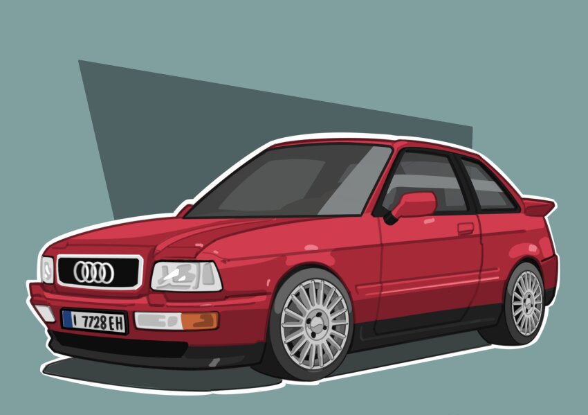 adamartz audi audi_s2 blue_background car commission highres license_plate motor_vehicle no_humans original red_car shadow vehicle_focus