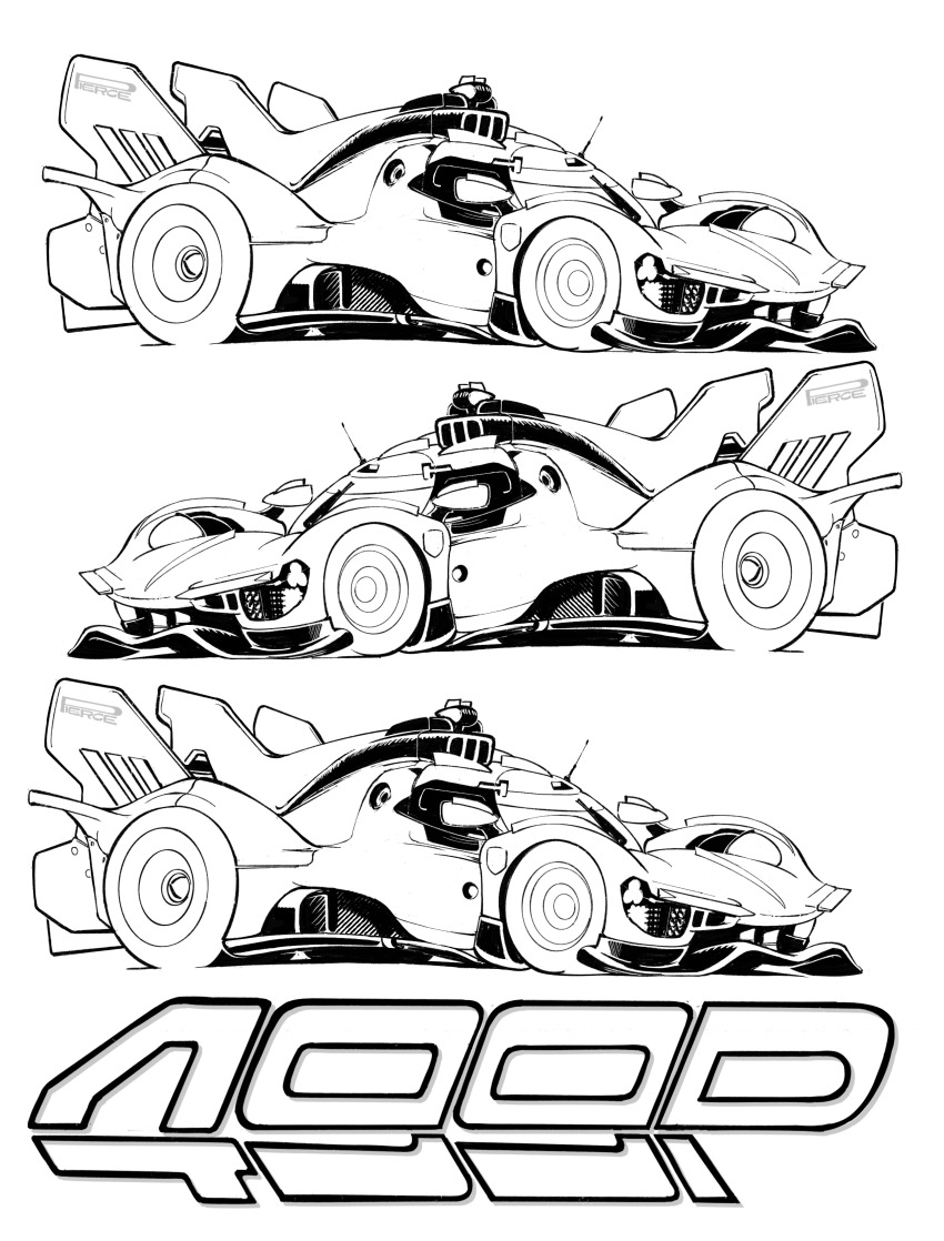 absurdres car ferrari ferrari_499p greyscale highres le_mans_prototype lineart monochrome motor_vehicle no_humans race_vehicle racecar simple_background vehicle_focus vehicle_name white_background will_pierce world_endurance_championship