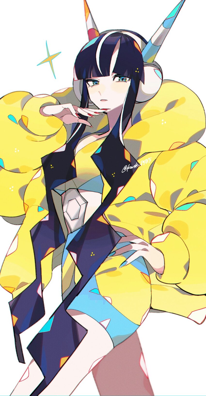 1girl black_hair blue_eyes breasts closed_mouth elesa_(pokemon) hair_between_eyes head headphones highres jacket kawasaki_(kwsk_8765) long_hair long_sleeves looking_at_viewer nintendo pantyhose pokemon pokemon_bw2 simple_background solo standing white_background
