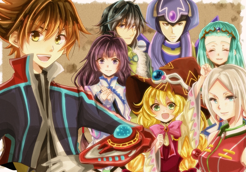 3boys 4girls beryl_benito highres hisui_hearts ines_lorenzen kohaku_hearts kunzite_(tales) multiple_boys multiple_girls lithia_spodumene kor_meteor tales_of_(series) tales_of_hearts
