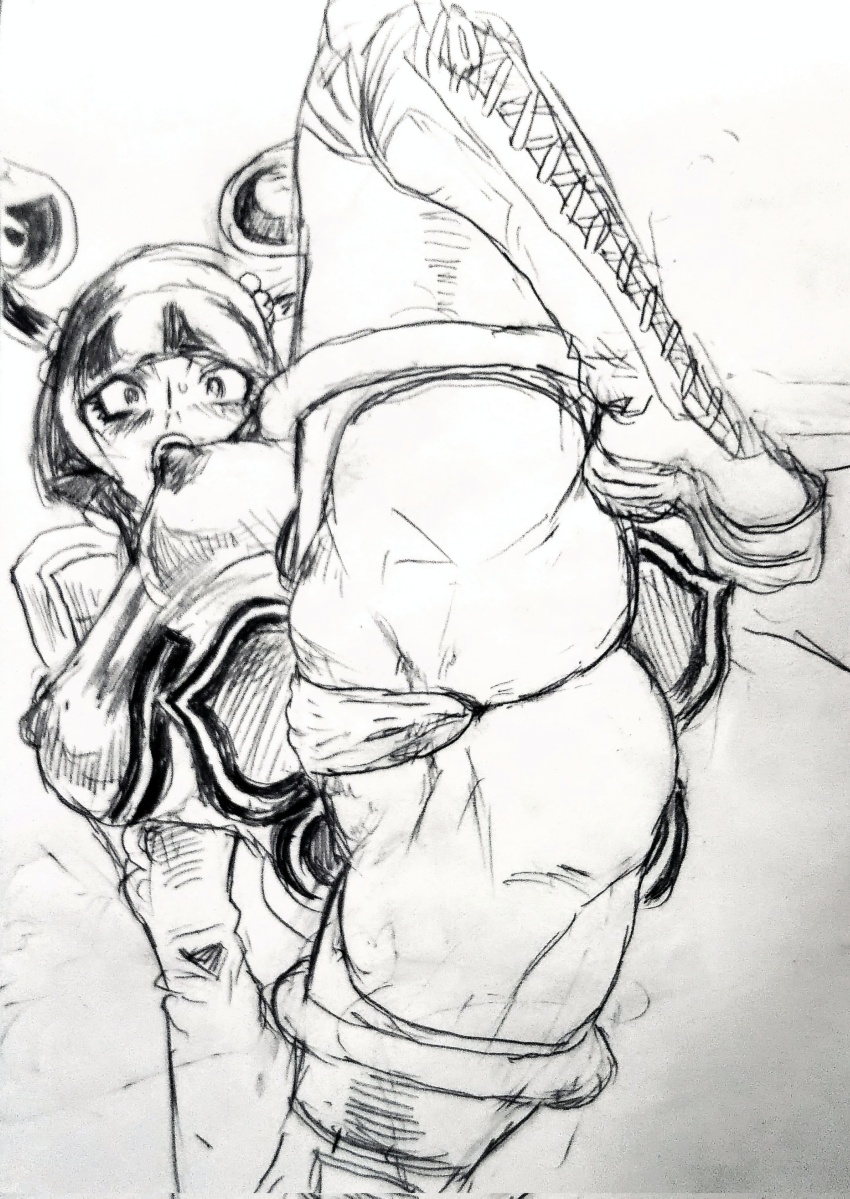 1girl absurdres ass blqueen3 breasts capcom dress highres june_lin_milliam large_breasts leg_up sketch star_gladiator thong traditional_media