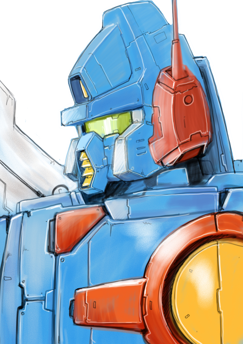 absurdres highres kuroneko_koubou looking_to_the_side mecha mecha_focus mechanical_wings no_humans portrait robot sentou_mecha_xabungle vent_(object) visor white_background wings xabungle_(mecha)