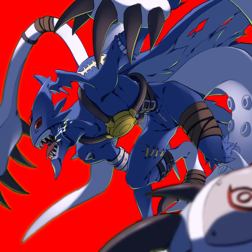 1boy belt digimon highres male_focus marindevimon sharp_teeth solo teeth tentacles