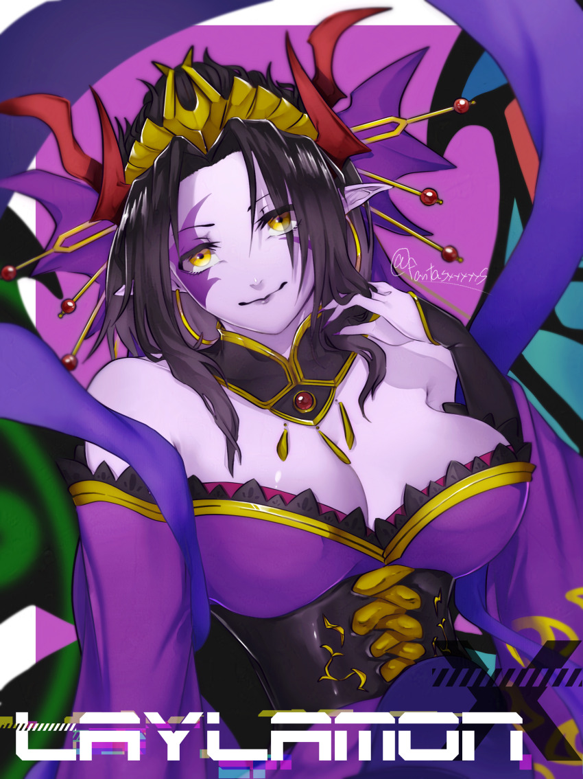 absurdres breasts demon demon_girl digimon digimon_(creature) fallen_angel highres lilithmon lilithmon_x-antibody mark_of_evil nail_polish wings