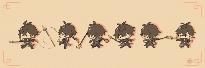 1boy chibi genshin_impact gils3105 image_sample kicking pixiv pixiv_sample solo solo_focus vortex_vanquisher_(genshin_impact) weapon zhongli_(genshin_impact)