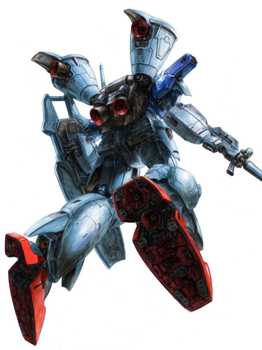beam_rifle energy_gun from_behind from_below gun gundam gundam_0083 gundam_gp-01_full_vernian_zephyranthes highres holding holding_gun holding_weapon mecha mobile_suit no_humans robot science_fiction shield solo thrusters weapon white_background zandan_zero_to_na!?