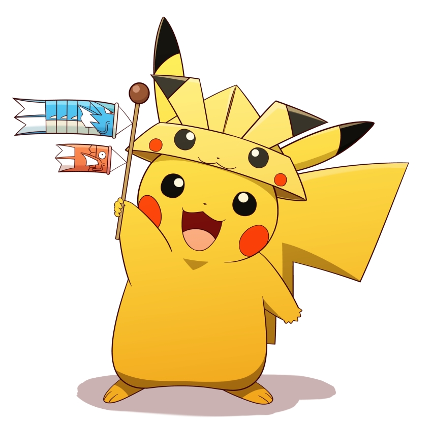 animal_ears dot_nose gen_1_pokemon gyarados highres magikarp nintendo no_humans origami paper paper_hat pikachu pirosiki025 pokemon pokemon_(creature) solo tail white_background
