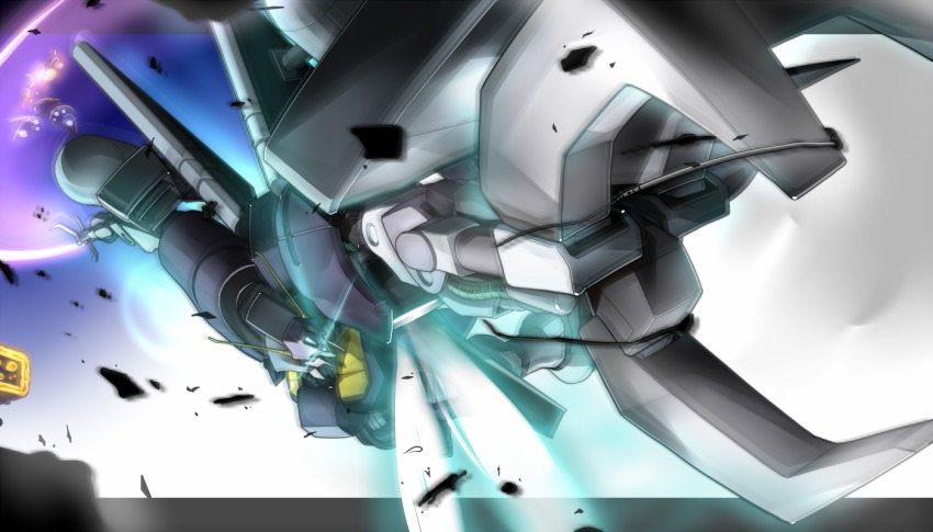 byalant_custom claws energy_sword flying glowing glowing_eyes gomi_kushige gundam gundam_unicorn mecha no_humans robot solo sword weapon