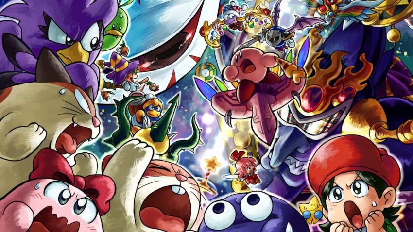 adeleine broom chuchu_(kirby) colored_sclera coo_(kirby) dragoon_(kirby) dyna_blade galactic_nova gooey_(kirby) gryll_(kirby) hydra_(kirby) jizo_yukari king_dedede kirby kirby_(series) long_nose marx_(kirby) meta_knight nago_(kirby) nightmare_(kirby) nintendo pitch_(kirby) red_sclera ribbon_(kirby) rick_(kirby) shouting star_rod sweatdrop zero_two_(kirby)